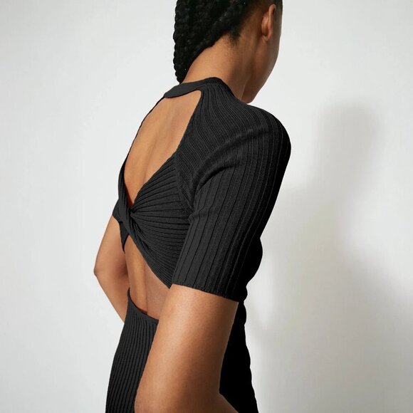 House of Harlow 1960 Ribbed Twist Back Midi Dress in Black - sz XL - Picture 3 of 10